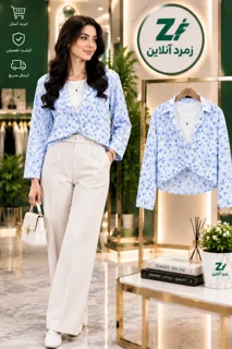 ست دو تکه زنانه، شومیز جلو گره، تاپ زنانه، خرید ست زنانه، قیمت ست زنانه، استایل زنانه شیک، لباس
