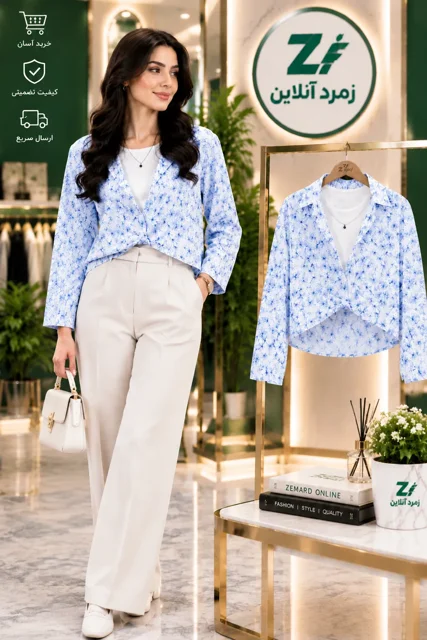 ست دو تکه زنانه، شومیز جلو گره، تاپ زنانه، خرید ست زنانه، قیمت ست زنانه، استایل زنانه شیک، لباس