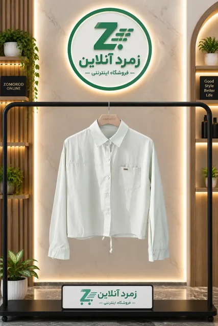 شومیز کراپی زنانه برند میو | پیراهن کوتاه دکمه‌دار شیک و مینیمال زمرد آنلاین