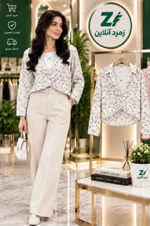 ست دو تکه زنانه، شومیز جلو گره، تاپ زنانه، خرید ست زنانه، قیمت ست زنانه، استایل زنانه شیک، لباس