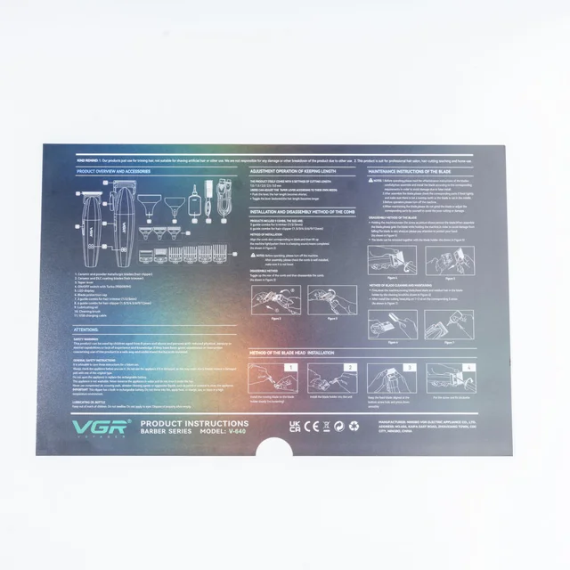ست ماشین اصلاح سر و صورت VGR V-640 با تیغه سرامیکی و ۹ شانه متنوع