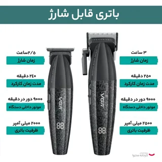 ست ماشین اصلاح سر و صورت VGR V-640 با تیغه سرامیکی و ۹ شانه متنوع